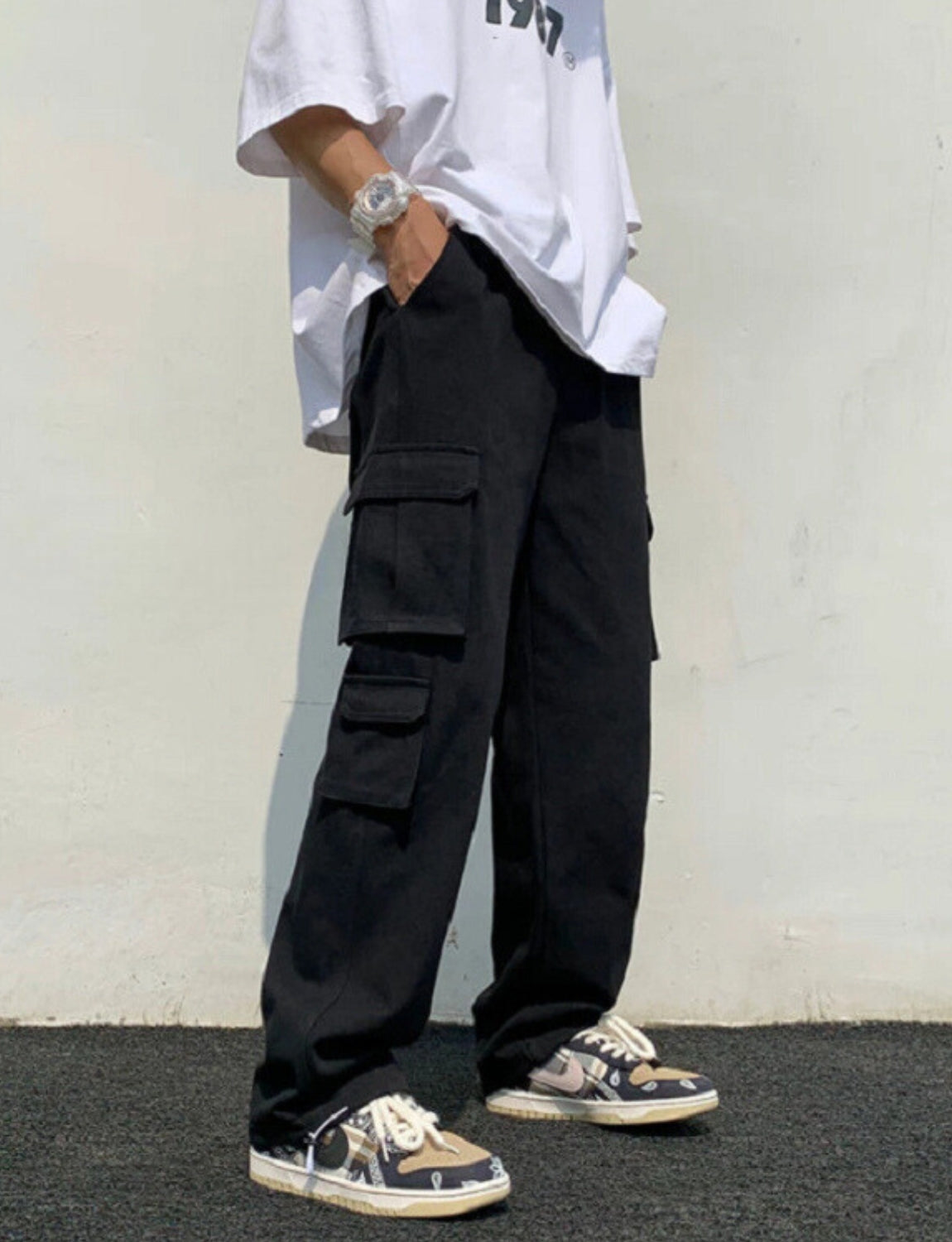Trendy Letter Pattern Solid Cargo Pants Men's Multi Flap - Temu